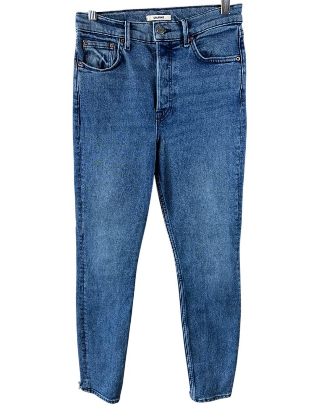 GRLFRND Karolina High Rise Skinny Jeans 28 Coming Home Blue Raw Hem - Picture 2 of 7